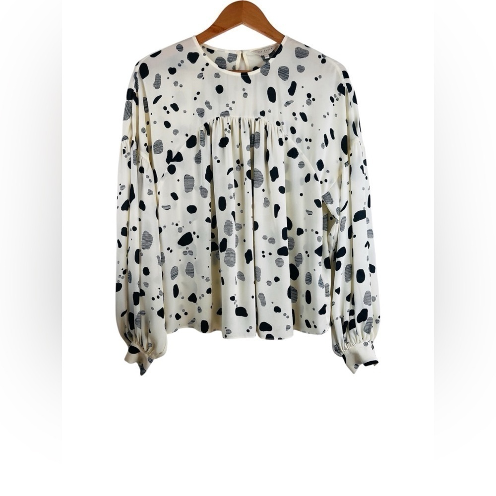 Ted Baker London Dannica Printed Long Cuffed Puff Sleeve Crew Neck Top Size 3